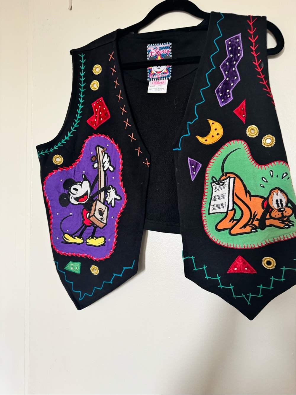 Disney Black Vest with Colorful Mickey & Pluto Appliqués